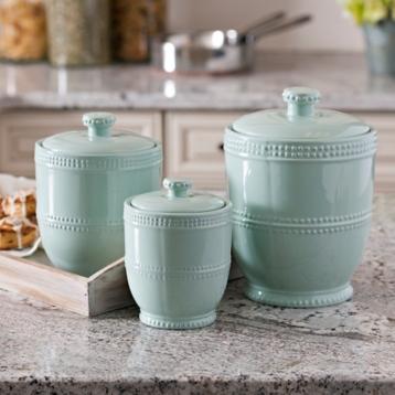 Blue Bianca Bead Canisters, Set of 3