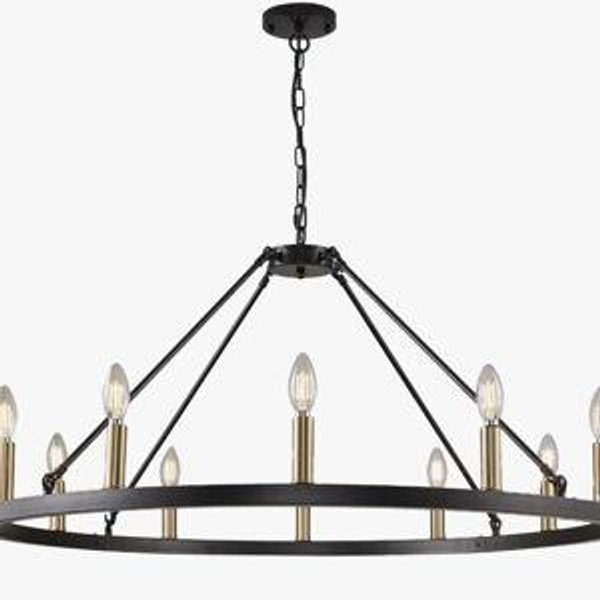 Courteney 12 - Light Dimmable Wagon Wheel Chandelier - Black/Gold