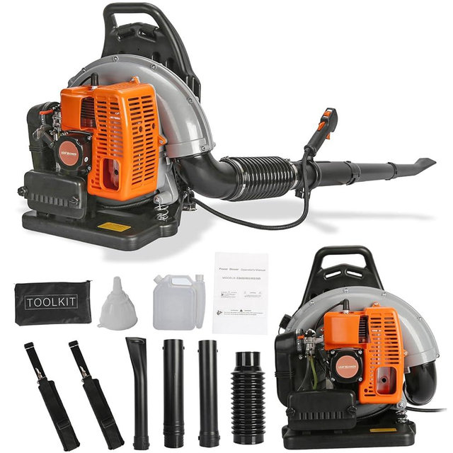 63CC 3HP 2 Stroke Backpack Gas Powered Leaf Blower, High Strength Snow Blower, Grass Lawn Blower Air Cooling Gasoline Backpack Grass Blower with Single-Cylinder Air-Cooled for Gutter,Garden,Yard Ora
