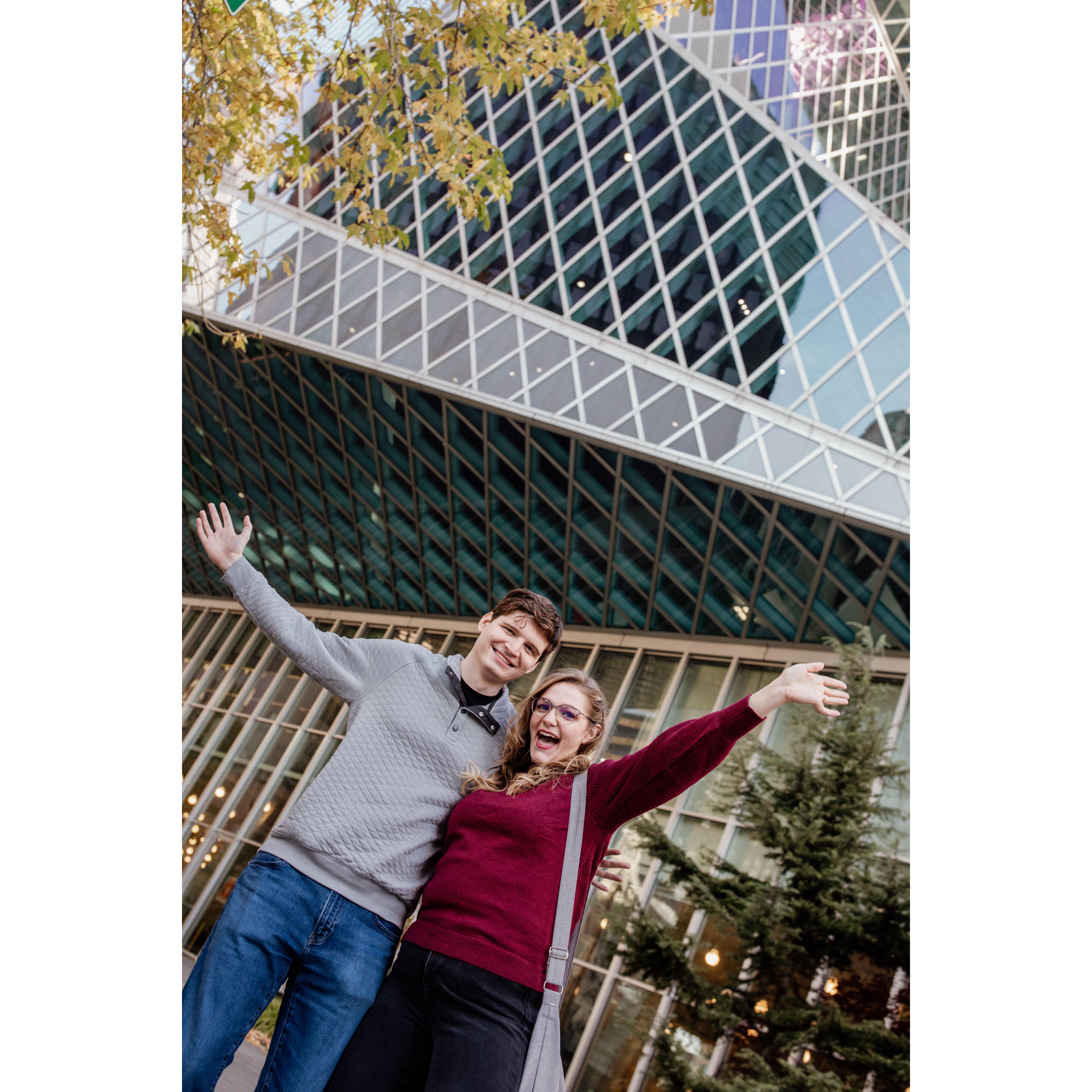 Engagement Photos at the Seattle Public Library