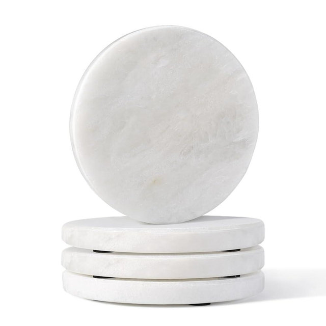 Koville Marble Coaster Set of 4, Round White Coasters, 4" Cup Coasters for Drinks, Heat Resistant Coaster for Coffee Table Home Office Bar Decor(Namib Fantasy)