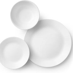 Corelle Vitrelle 18-Piece Service for 6 Dinnerware Set Triple Layer Glass and Chip Resistant, Lightweight Round Plates and Bowls Set, Winter Frost White