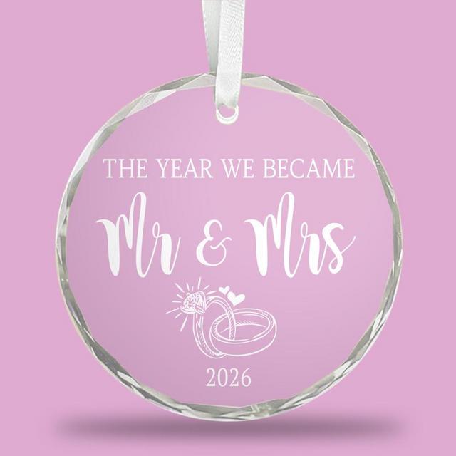 Wedding Gift | Mr and Mrs Crystal Christmas Ornament 2026 – Elegant Beveled Edges with Ribbon & Gift Box