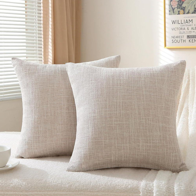 oecoel Decorative Throw Pillow Covers 22x22 Inch Super Soft Modern Farmhouse Pillow Case with Rustic Woven Textured, Outdoor Cushion Covers for Sofa Livingroom,Set of 2,Beige