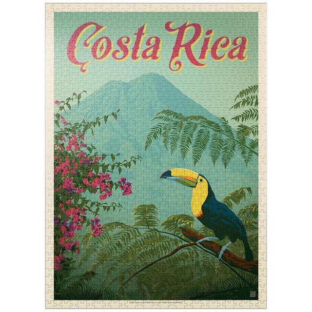 MyPuzzle Costa Rica: Toucan in The Jungle, Vintage Poster - Premium 1000 Piece Jigsaw Puzzle for Adults