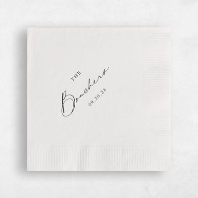 White Typography Wedding Napkin - Slanted Script