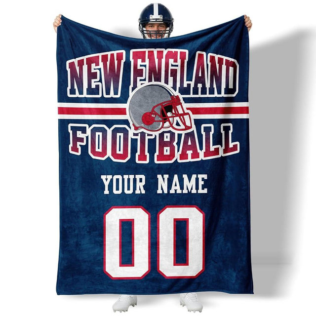 New England Throw Blanket Custom Football Style Blanket with Name Number Soft Warm Sports Fan Gifts for Men Women Kids