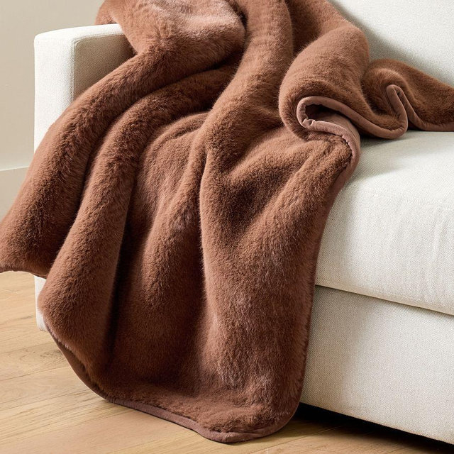 Faux Fur Mink Throw, Rum Raisin, 50" x 60"