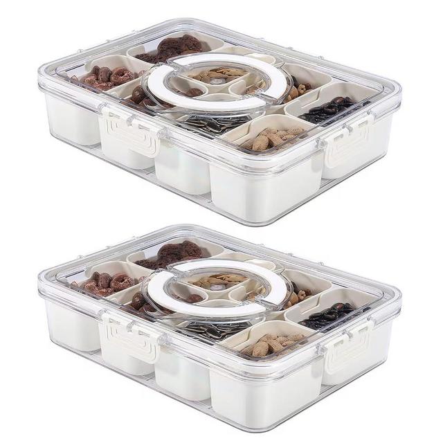 2 Pcs Snackle Box Charcuterie Container, Divided Serving Tray with Lid and Handle, Portable Snack Platters for Fruit, Nuts, Candy, Entertaining, Party, Picnic