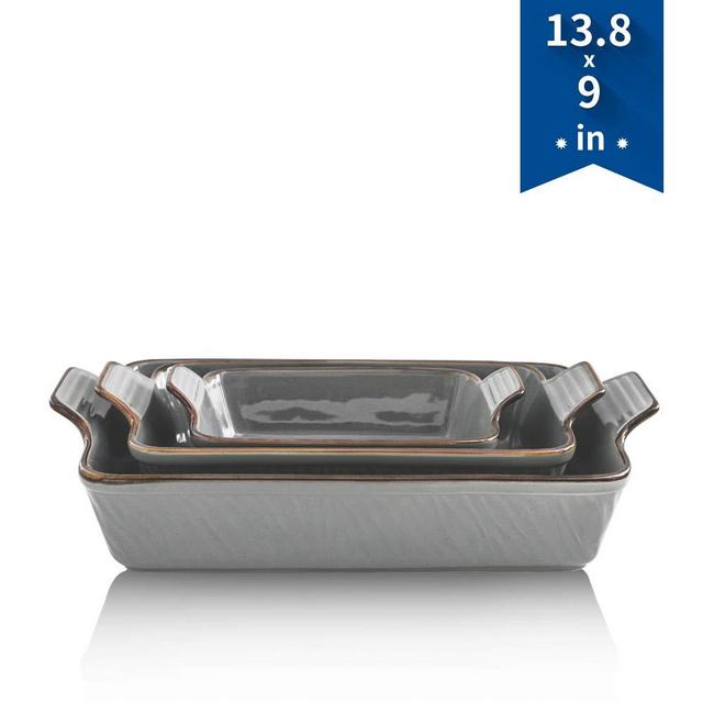 KOOV Bakeware Set, Ceramic Baking Dish, Rectangular Lasagna Pans for Cooking, Cake Dinner, Kitchen, 13 x 9 Inches, Texture Series 3-Piece (3 Piece, Cloudy gray)