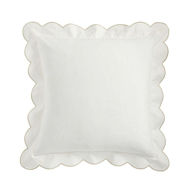 Scalloped Embroidered Sham, White/Flax, Euro