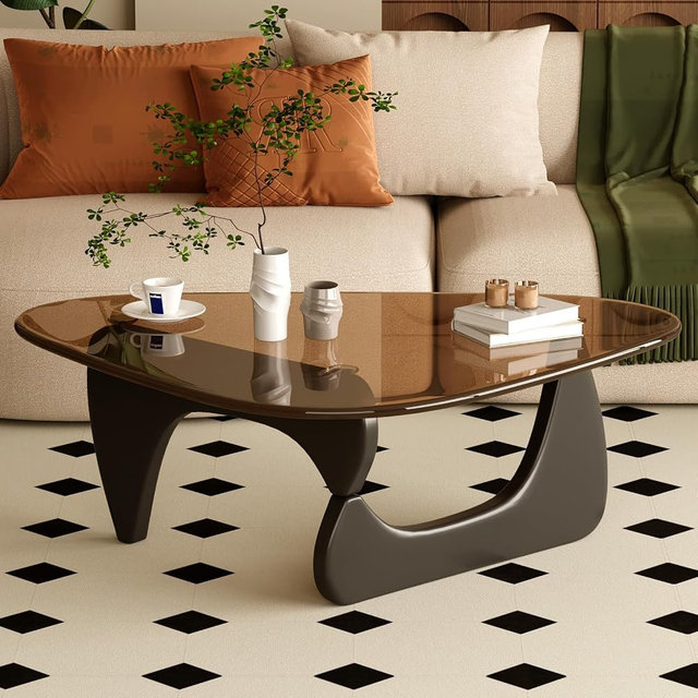 JCAJCA Coffee Table for Living Room Mid Century Modern Center Table with Glass Top and Wood, 36 Inch, Black Brown