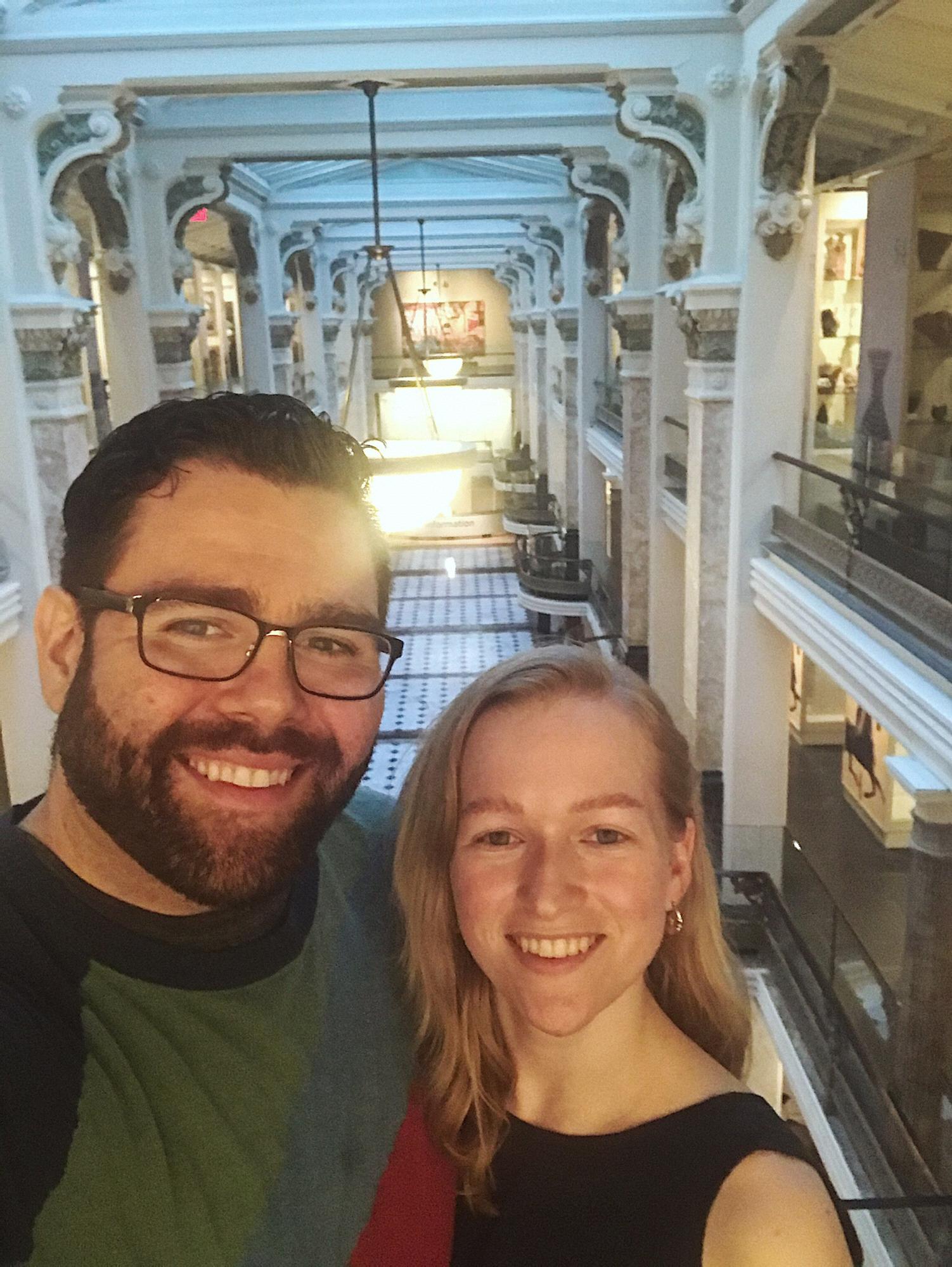 Taken at the National Portrait Gallery, where we went on our first date. We went back for our second anniversary.