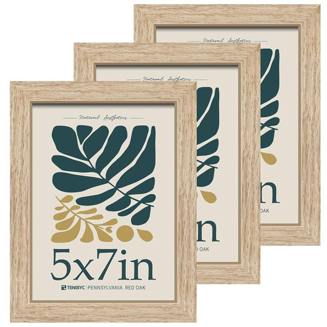 TENIBYC 5x7 Oak Picture Frame with HD Glass - 3pk, Natural Wood Photo Frame, Wall Gallery Frame