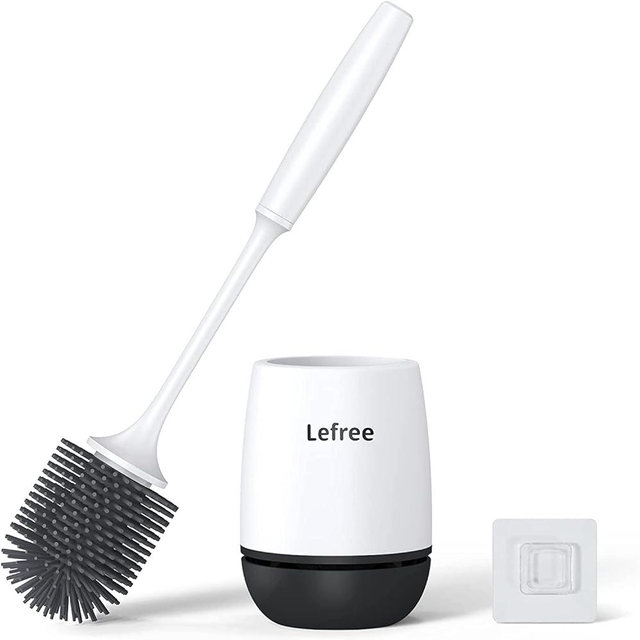 Toilet Brush, Lefree Silicone Toilet Brush and Holder Set with Ventilated Holder, Toilet Brush Set for Bathroom,Floor Standing & Wall Mounted Toilet Scrubber Without Drilling