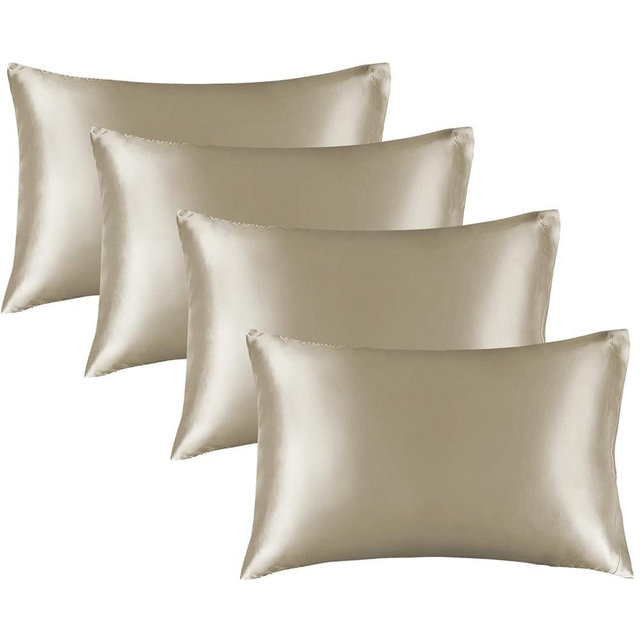 BEDELITE Satin Pillowcase for Hair and Skin, Super Soft Similar to Silk Pillow Cases 4 Pack with Envelope Closure, Cooling Pillowcases for Women Men (20"x26" Standard Size, Taupe)