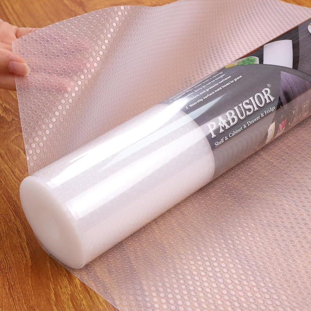 PABUSIOR Clear Shelf Liners for Cabinets: 15 Inch Wide Easy to Cut Non-Adhesive Kitchen Drawer Liner - Waterproof Cupboard Protect Mat for Refrigerator 15×120 Inch
