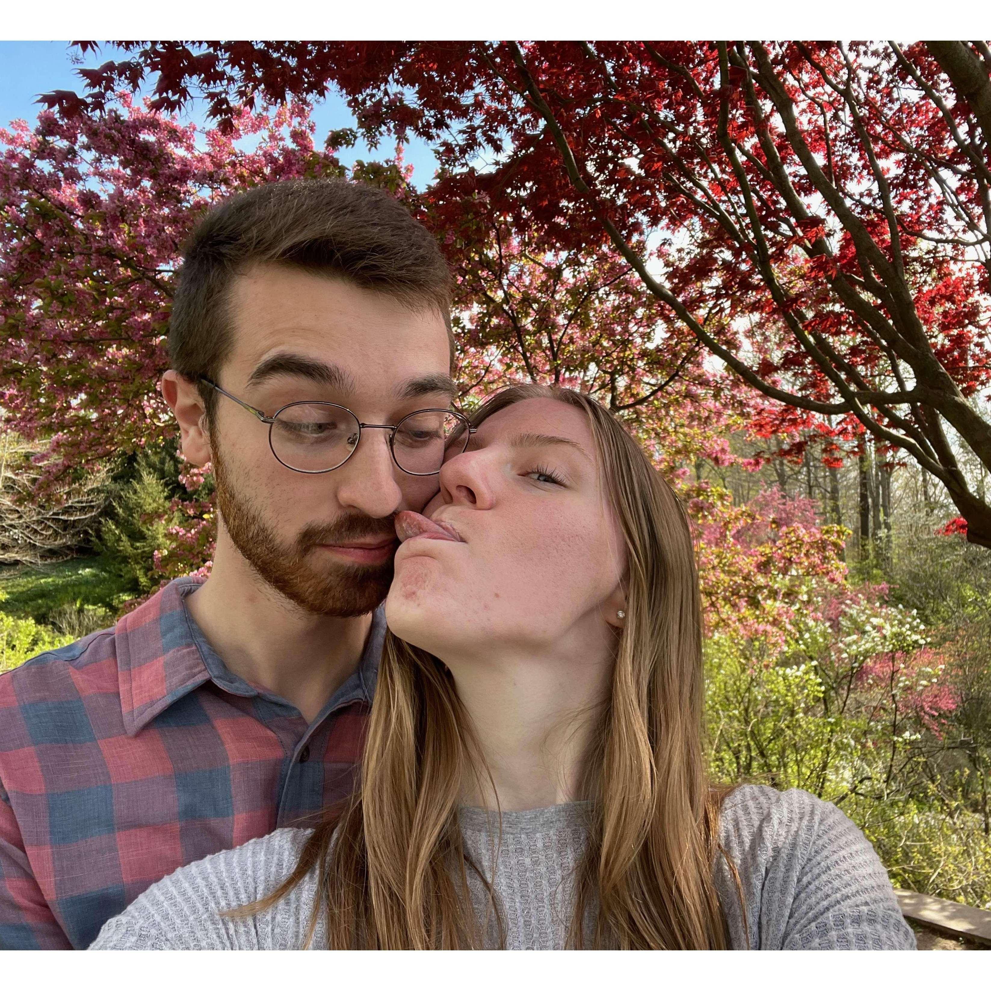 Our first date, in the gardens at Newfields. The silliness started early!