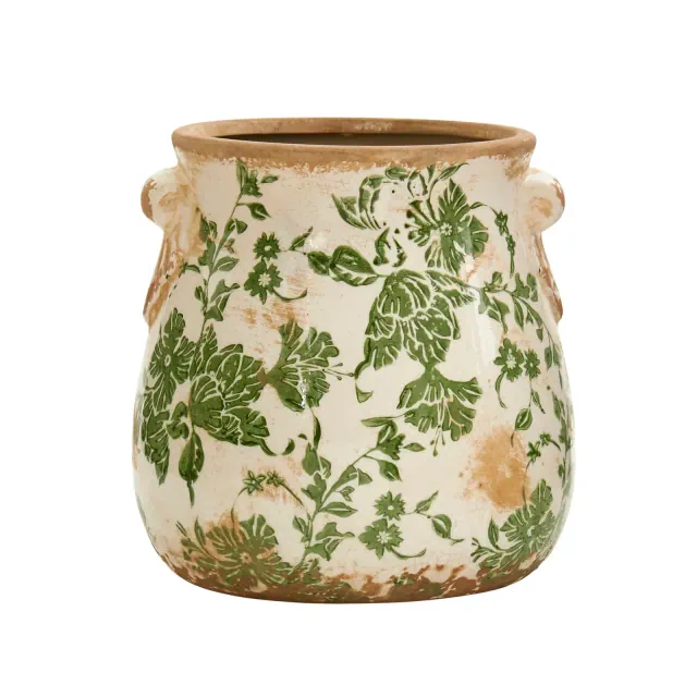Nearly Natural 6.5-in Tuscan Ceramic Green Scroll Planter