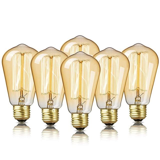 6-Pack Edison Bulb, DecorStar Edison Light Bulbs, Antique Vintage Light Bulb, 60W, 2200K Amber Warm, 230 Lumens, 110V, E26, ST58 Dimmable Edison Lights for Home Light Fixtures and Decorative