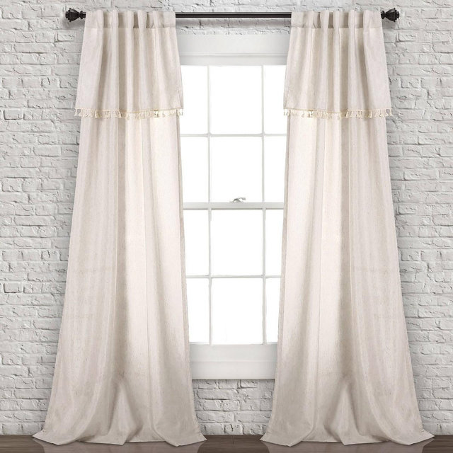 Set of 2 (95"x40") Ivy Tassel Light Filtering Window Curtain Panels Beige - Lush Décor