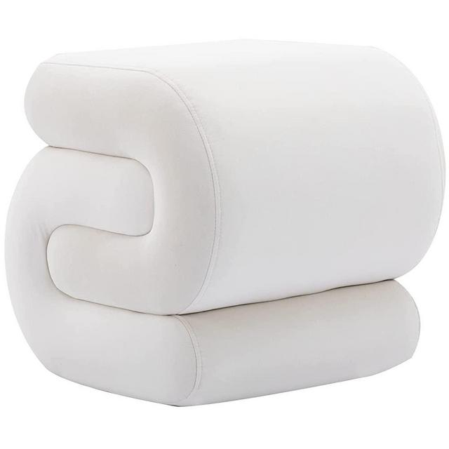 LETESA Modern Velvet Upholstered Ottoman, Exquisite Small End Table, Soft Foot Stool with Unique Shape, Dressing Makeup Chair, Comfortable Seat for Living Room, Bedroom, Entrance (White, S-Shape)