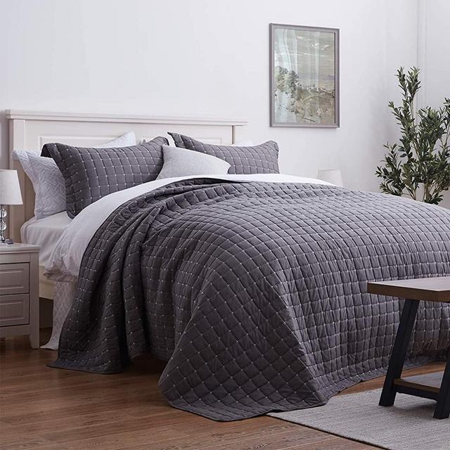 SunStyle Home Quilt Set Lightweight King Bedspread Coverlet Set Grey