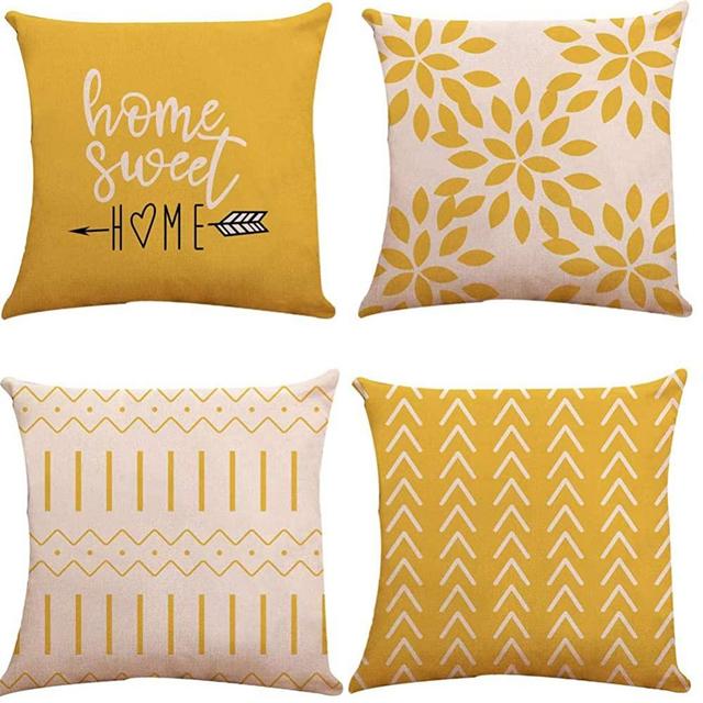 YC-KITCHEN Pillow Covers 18x18 Set of 4, Modern Sofa Throw Pillow Cover, Decorative Outdoor Linen Fabric Pillow Case for Couch Bed Car 45x45cm (Yellow, 18x18,Set of 4)