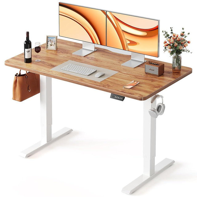 FEZIBO Standing Desk, 55 × 24 Inches Electric Height Adjustable, Sit and Stand Up, Computer Office Desk with Splice Board, Light Rustic
