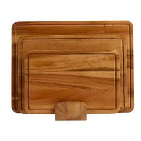 Atelier Acacia Wood 3-Piece Cutting Board Set with Stand-Stackable Kitchen Chopping Boards for Meat and Vegetables