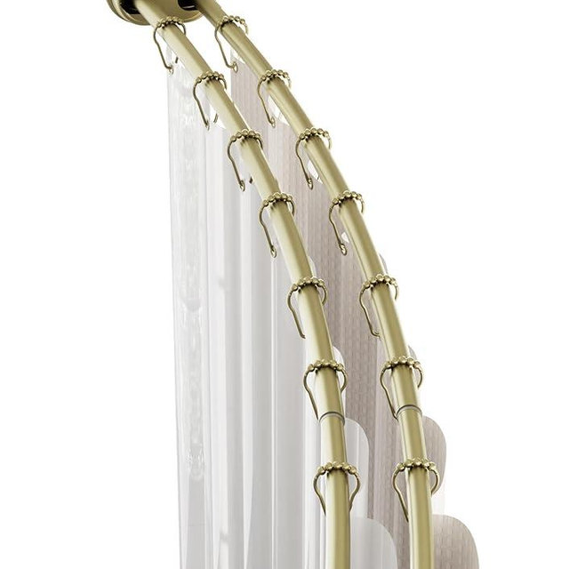 Zenna Home Rustproof Double Curved Shower Curtain Rod, No Drill Adjustable Curved Tension Shower Curtain Rod for Bathroom, Easy Install, Rounded for Extra Room, 50 to 72 Inches, Gold