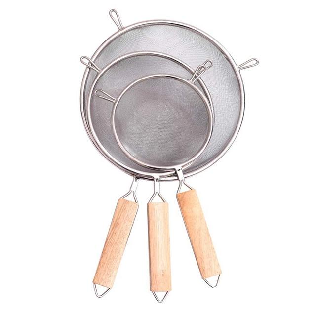 NaDale Set of 3 Stainless Steel Fine Mesh Strainers 4.92"，6.3"，7.87" Strainer Wire Sieve Sifter for Kitchen Tools Gadgets