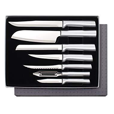 Rada Cutlery S38 Knife 7 Stainless Steel Kitchen Knives Starter Gift Set with Brushed Aluminum Made in USA, Silver Handle