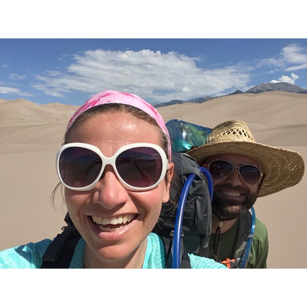 Our first trip to Great Sand Dunes National Park where we camped overnight in a massive field of sand, and spent time sliding down on a sandboard!