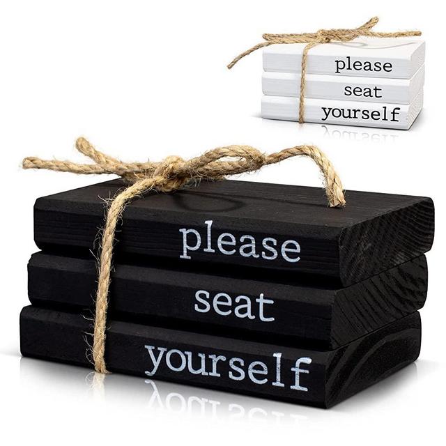 KIBAGA Farmhouse Bathroom Decor - Funny Rustic Wooden Mini Books for Your Restroom Shelf - The Perfect Small Decorative Accent for The Guest Bathroom - Black