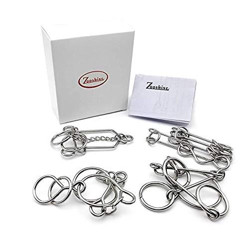 Zooshine 4PCS Advanced Metal Brain Teasers Puzzles Higher Level Challenge for Party Games,Parent-Children Games, Office Toys, Gift for Kids Adults