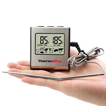 ThermoPro TP16 Large LCD Digital Cooking Kitchen Food Meat Thermometer for BBQ Oven Grill Smoker Built-in Clock Timer with Stainless Steel Probe