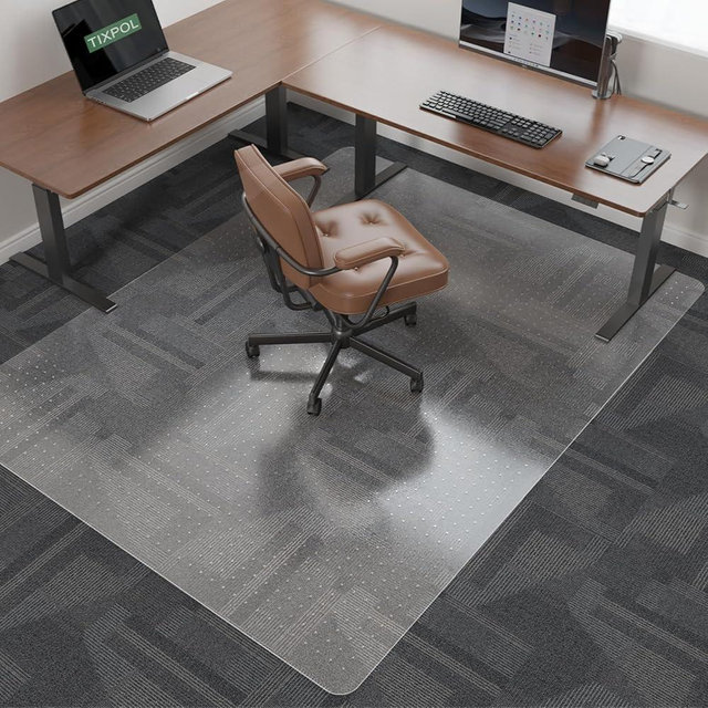 tixpol Office Chair Mat for Carpet, 50" x 60" Large Chair Mat for Carpeted Floors, Non-Slip Carpet Protector Floor Mat with Spikes, Heavy-Duty Under Desk Mat for Home Office and Gaming Chairs (Clear)