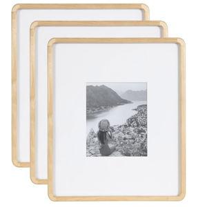 Kate and Laurel Inglewood Modern Wall Picture Frame Set of 3; 16x20 matted to 8x10; Natural Wood; Three-Piece Frame Set for Gallery Wall Accent Set in Living Room Decor
