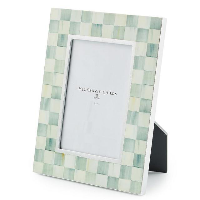 MACKENZIE-CHILDS Lacquer 4x6 Frame, Cute Rectangle Family Picture Frame, Gray-and-White Sterling Check