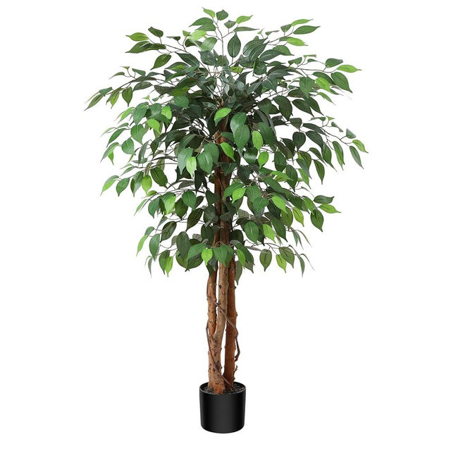 OAKRED 4FT Artificial Ficus Tree with Natural Wood Trunk and Realistic Leaves, Silk Faux Ficus Tree for Home Decor Indoor, Tall Green Fake Plant with Pot for Office Living Room Outdoor, Set of 1