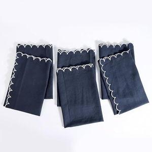 FINGERCRAFT Cloth Napkins, Everyday Use Reversible Scallop Design, Premium Quality Cotton Linen Blend Napkin Set of 6 Perfect for Parties Dinners Weddings Easter Napkin Cloth 20x20 inch Navy