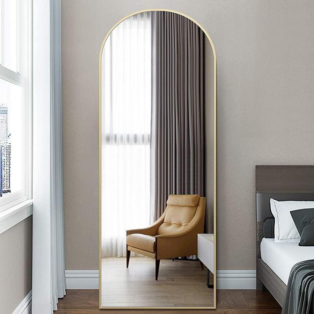 PexFix 65"x22" Full Length Modern Arched-Top Floor Mirror with Standing Holder Bedroom Dressing Mirror Arched Wall Mirror Standing, Leaning Hanging (Gold)