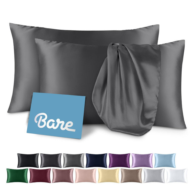 2 Pcs Standard - Envelope Grey Satin Pillowcase Set by Bare Home