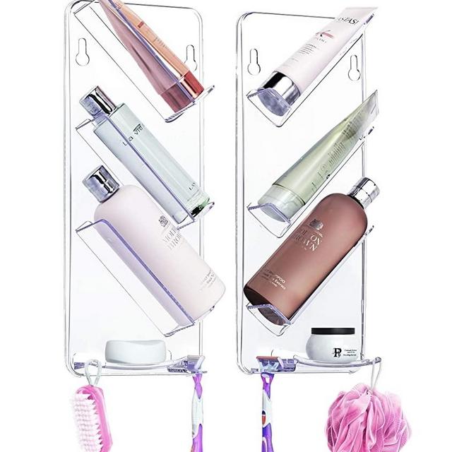 ShowerGem Shower Caddy, Our Glue Bonds to ALL Tile Types, Angled Shelf Storage, Easy to Remove Leaving No Marks, Rustproof, Easy-Clean, Neat and Tidy Bathroom Organizer, Dishwasher Safe for Easy Cleaning