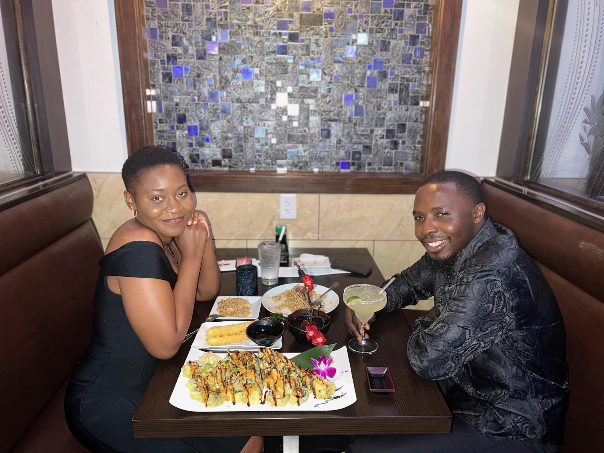 One of our first dates. The groom's first time having sushi lol.