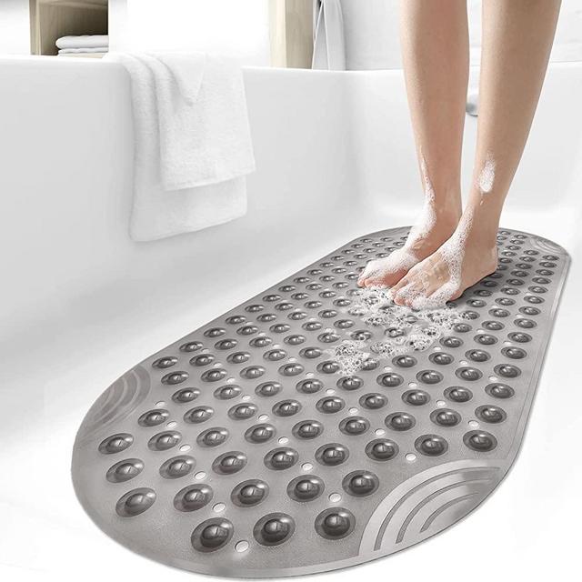 DEXI Bathtub Mat Non Slip Shower Floor Mats for Bathroom Bath Tub Washable Suction Cup 16"x35",Clear Gray