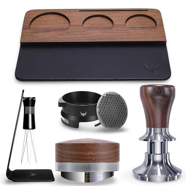 KNODOS 54mm Espresso Tool Kit 6pcs – Tamping Mat, Coffee Tamper, Distributor, WDT Tool & Dosing Funnel Set