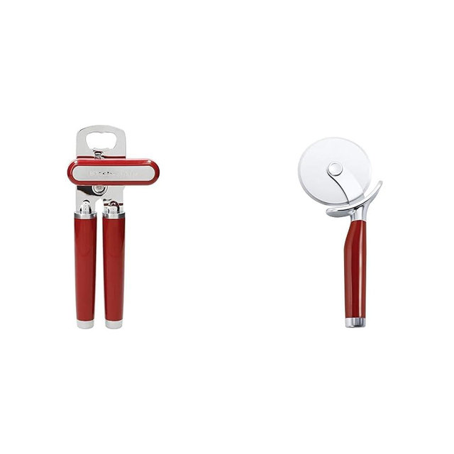 KitchenAid Classic Multifunction Can Opener/Bottle Opener, 8.34-Inch, Empire Red & Classic Pizza Wheel with Sharp Blade For Cutting Through Crusts, Pies and More