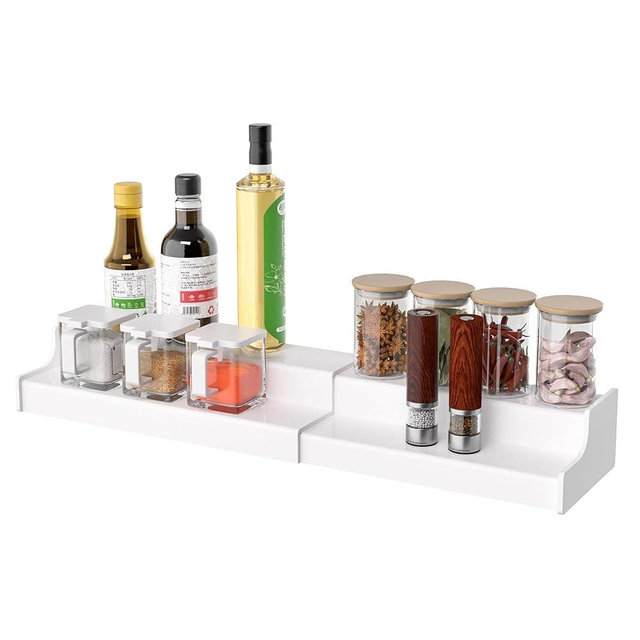 Sezanrpt Expandable Spice Rack Cabinet Organizer 2 Tier, White Kitchen Counter Display Shelf, Seasoning Organizer for Cabinet, Moisture Resistant